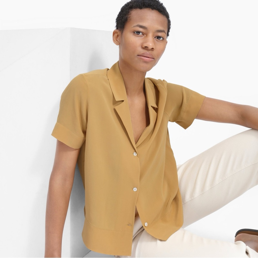 Everlane Clean Silk Notch T-Shirt - Mustard
